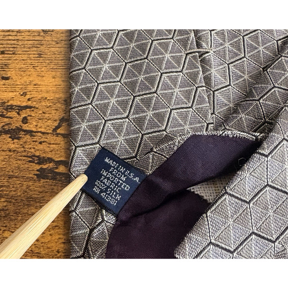 Polo Ralph Lauren Silk Tie Gray Geometric Handmade USA 59" - Picture 8 of 8